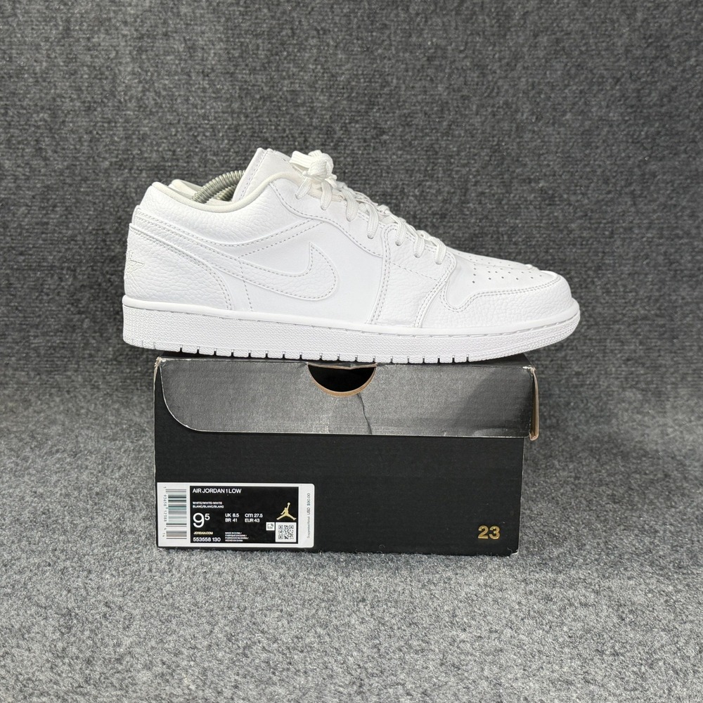 Jordan 1 Low Shoes Men's 9.5 Triple White Tumbled Leather Retro Athletic Sneaker